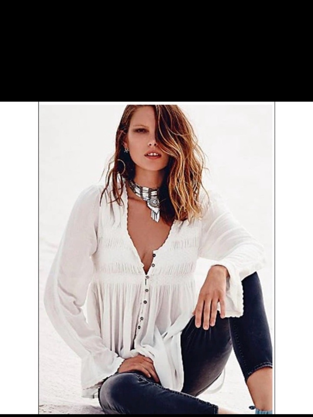 Free People Bluebird Smocked Boho Peasant Top